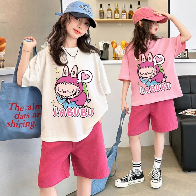儿童夏季短袖套装2025新款女童夏款拉布布休闲运动两件套女孩洋气