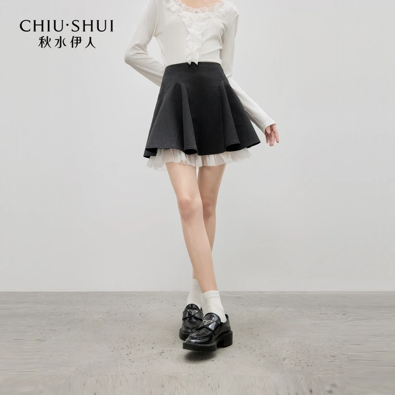 秋水伊人优雅裙子2025年秋季新款荷叶边裙摆半身裙625308M090168