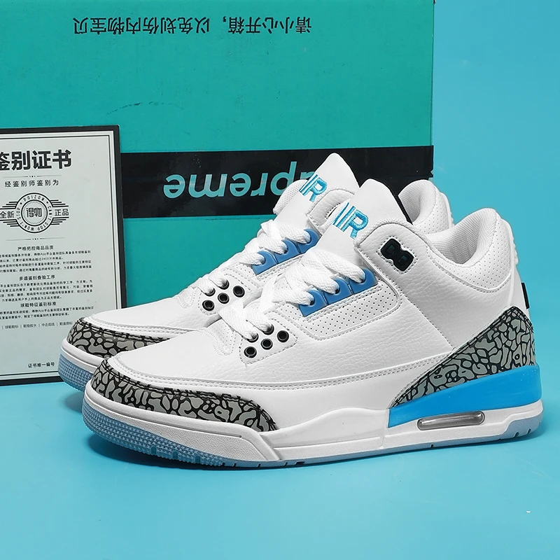 白水泥高帮男鞋aj3独立日学生运动休闲鞋青少年赛车蓝篮球鞋