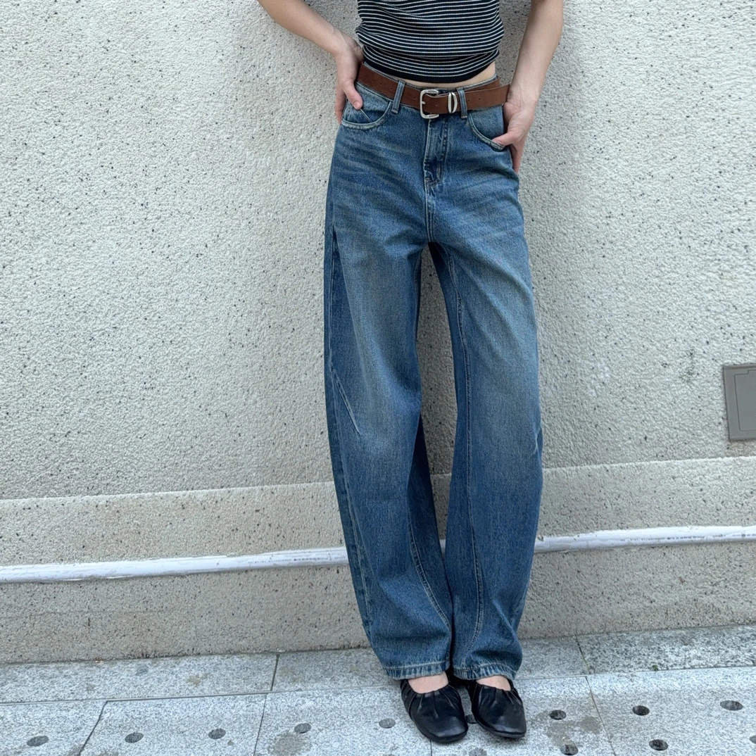 【BAI】秋冬季气质百搭显瘦阔腿直筒牛仔裤女002