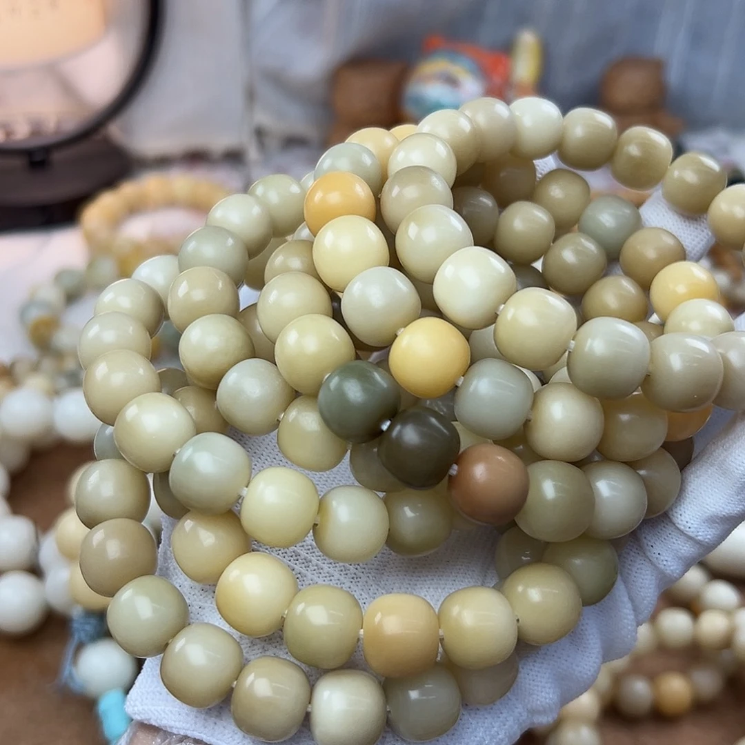 菩提根/象牙果手串14干磨奶咖底2120