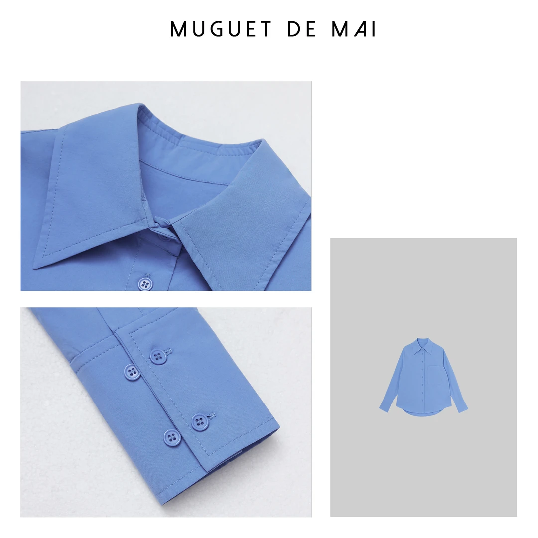 【MGDM】油蓝色翻领长袖衬衫  DDJ24212