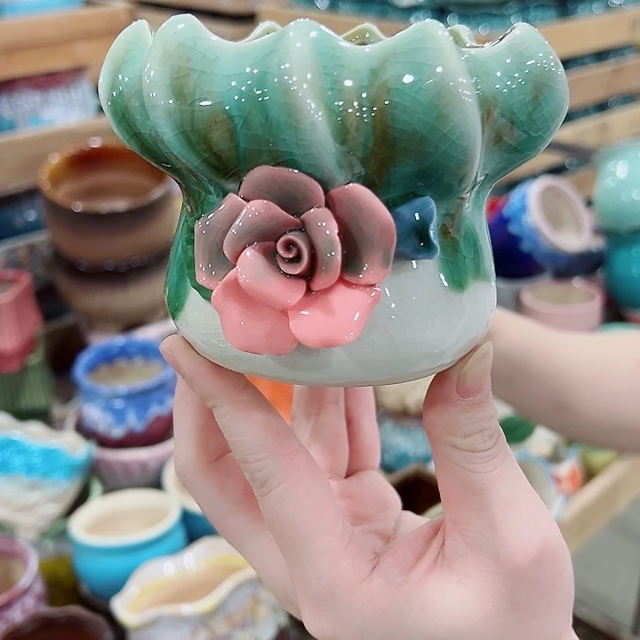 有孔，凑单福利满10元发货陶瓷多肉花盆！