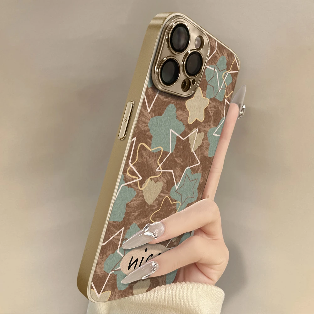 棕底星星适用苹果17promax手机壳iPhone16pro小众高级感15p可爱女