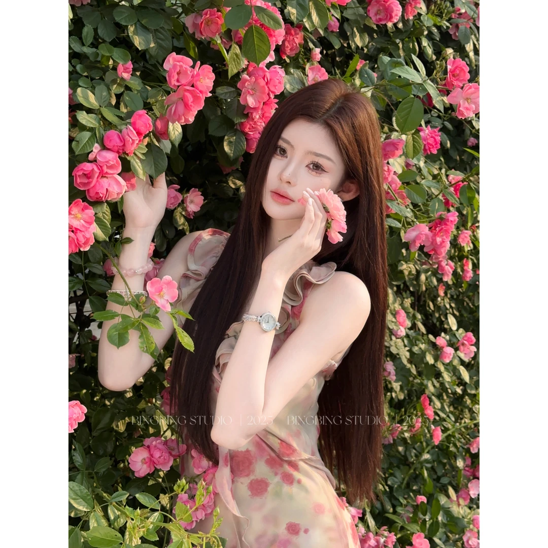 冰冰「月蚀蔷薇」夏季时尚百搭洋气减龄温柔连衣裙BBC5LYQ2381