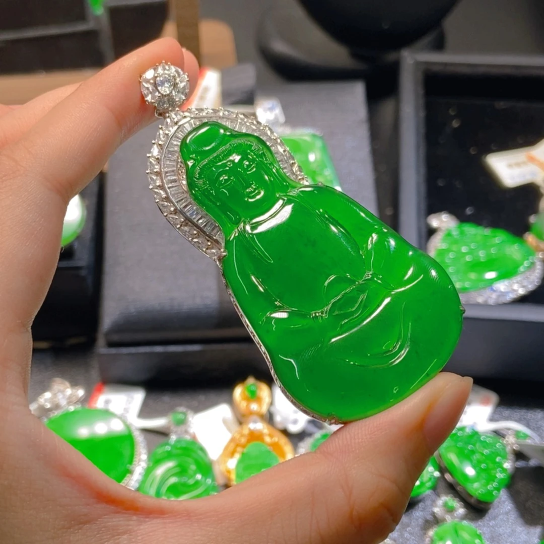 吊坠(不含链)银S925镶嵌翡翠