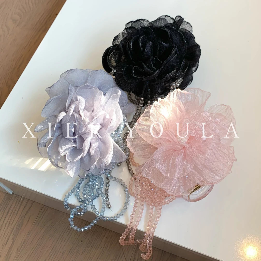 【喜儿ula】2-13-3超仙立体花朵流苏气质手工抓夹