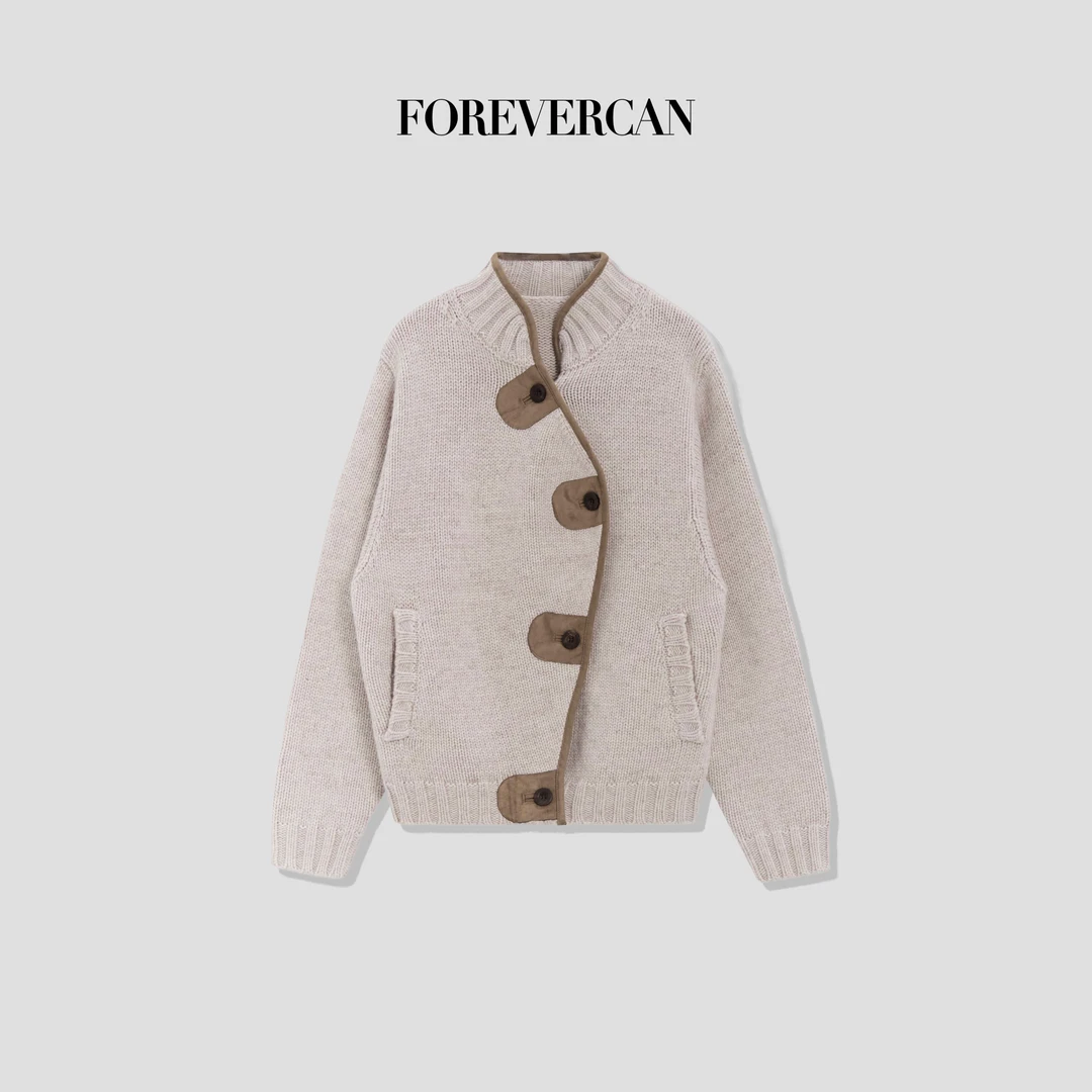 FOREVERCAN“南洋理工”澳洲美丽诺羊毛不规则立领针织外套 MY4236