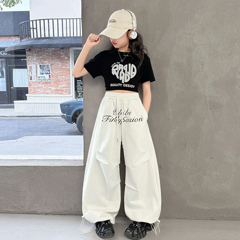 女童工装裤套装2025新款儿童潮酷短袖穿搭女大童夏装美式阔腿裤潮