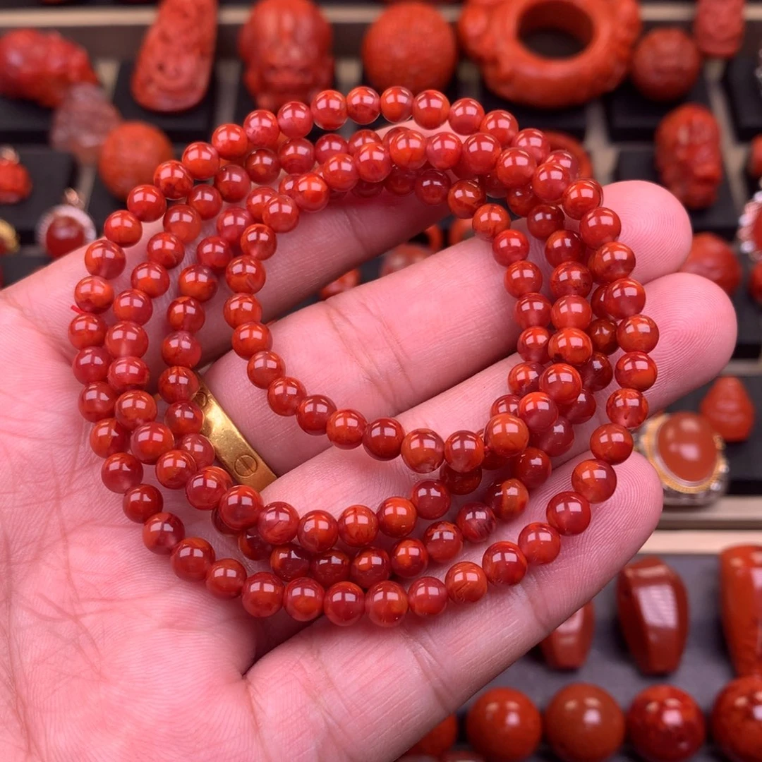 南红玛瑙未镶嵌牛血火焰佛珠5