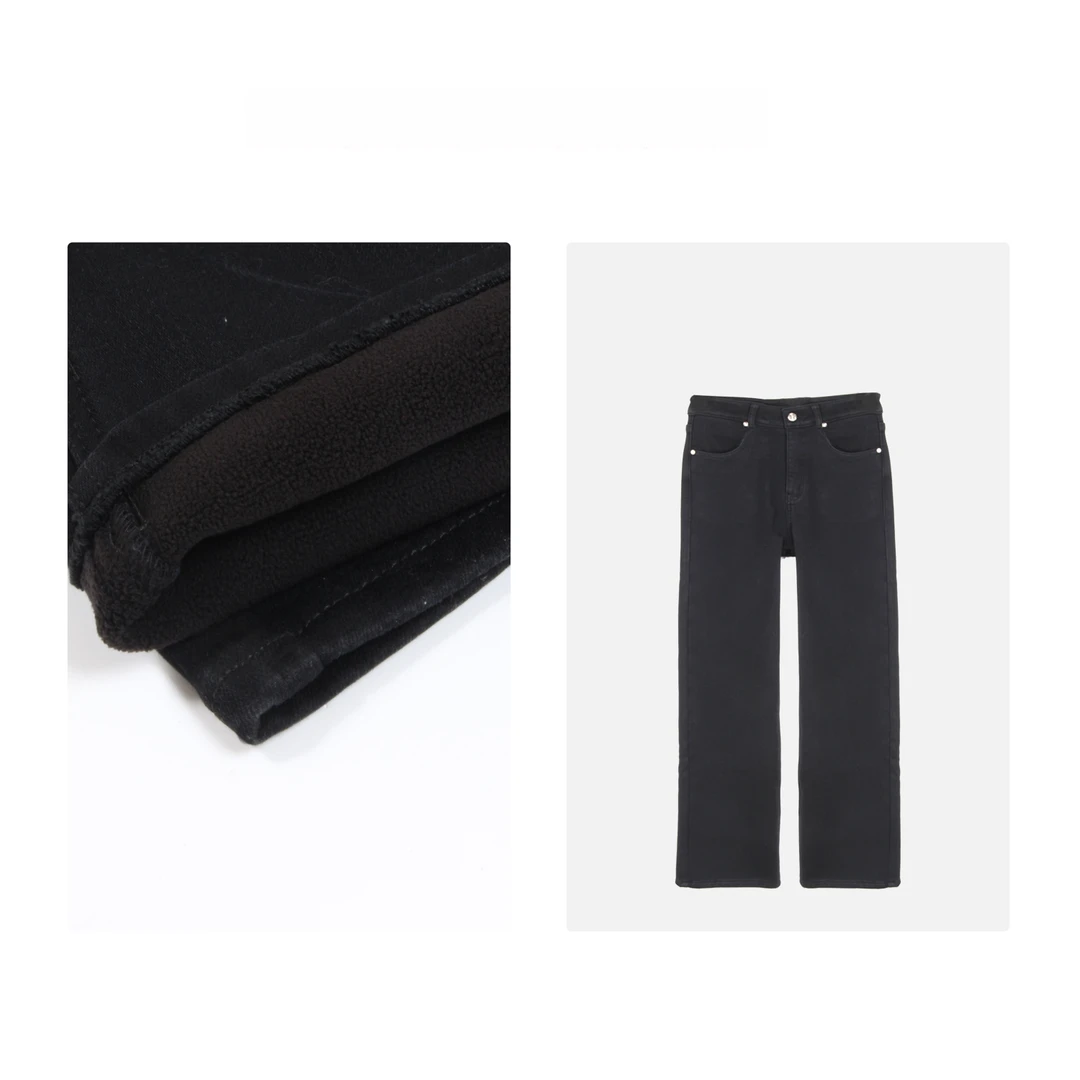 凯特丝蓓661#T复古高腰加绒保暖直筒裤显瘦直筒烟管牛仔裤长裤