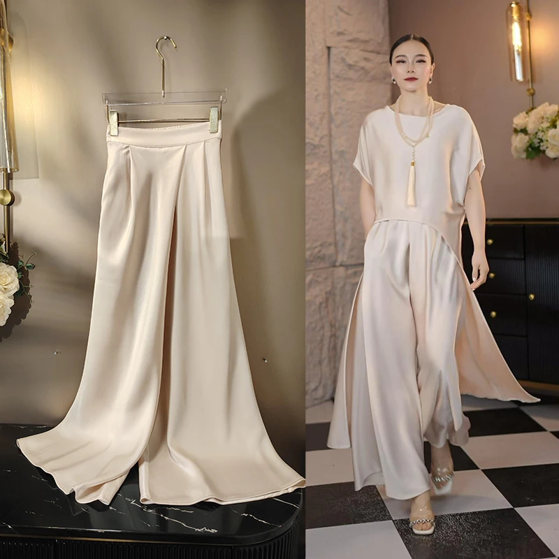 设计师麦子原创气质轻奢通勤上衣阔腿裤显瘦设计夏季女装高腰醋酸