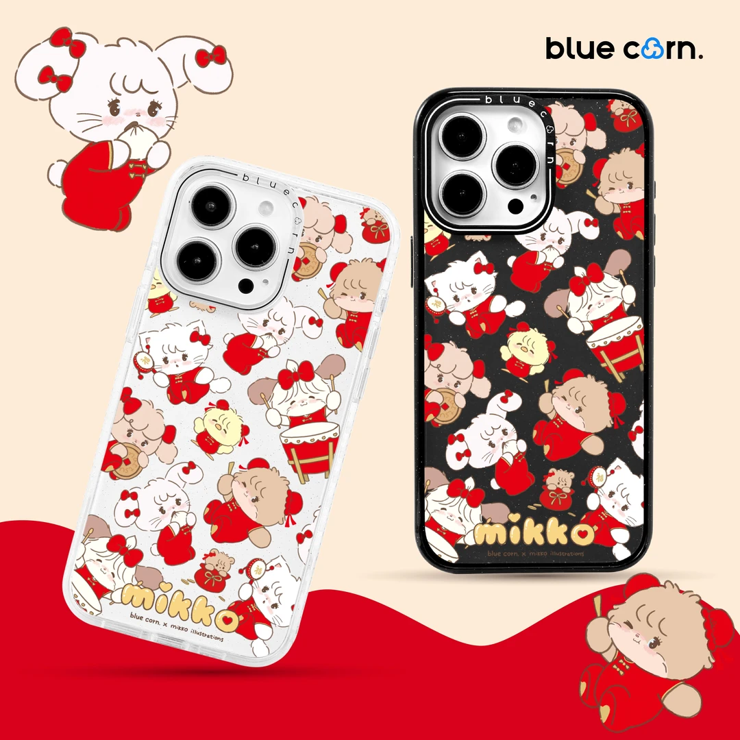 Bluecorn联名款MIKKO新年小贴纸黑糖适用iPhone16/15ProMax手机壳