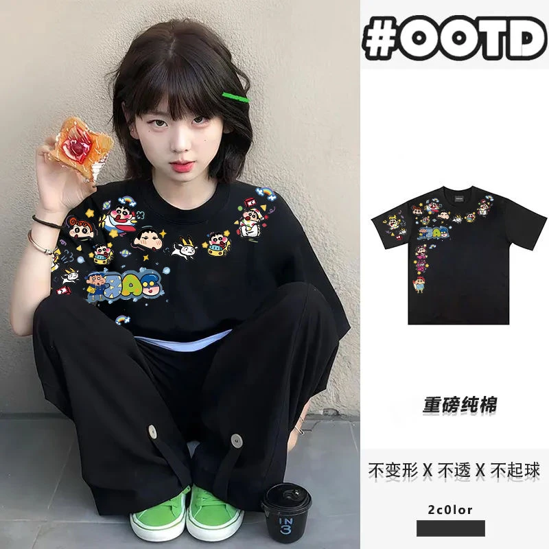 纯棉短袖t恤男女夏季爆款卡通小新设计感印花高级情侣上衣潮半袖