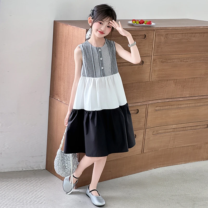 女童连衣裙夏装新款洋气韩版女孩公主裙夏季棉布儿童拼色拼接裙子