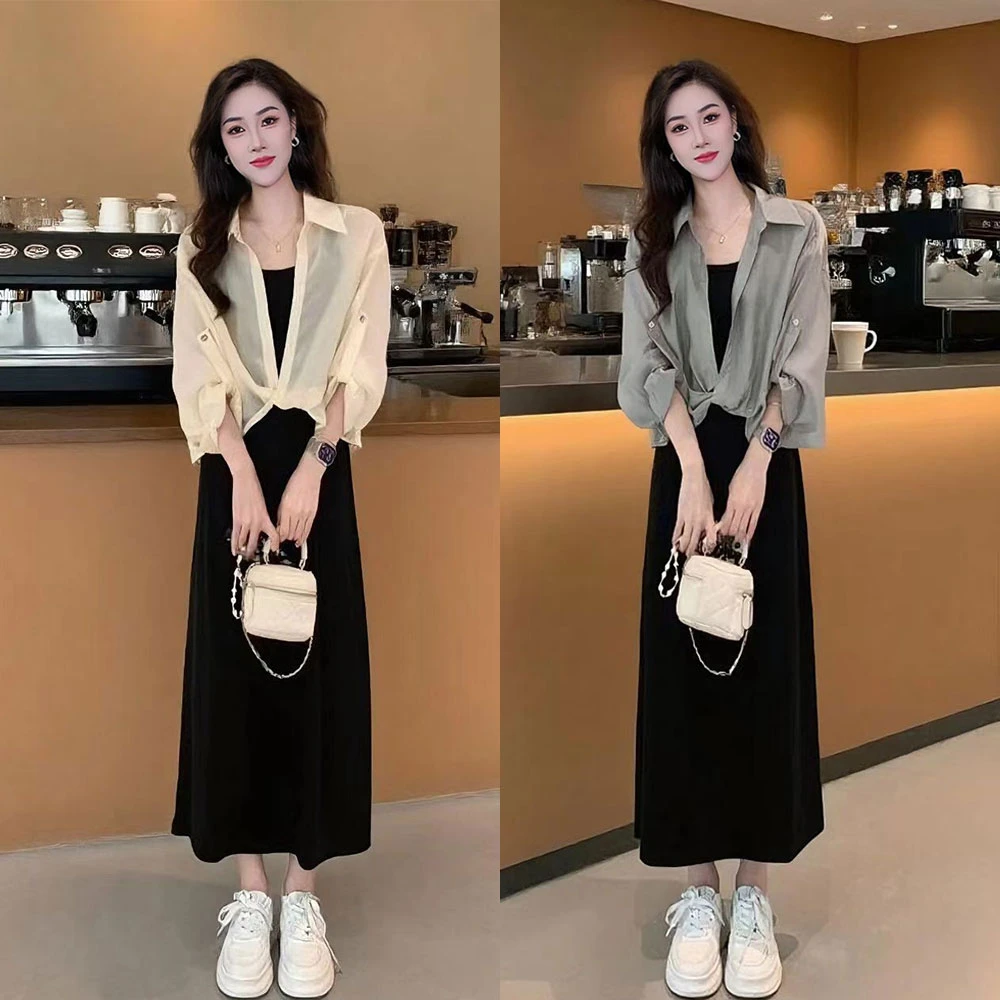 今年流行的春夏套装女防晒衬衫吊带连衣裙时尚减龄显瘦遮肉两件套