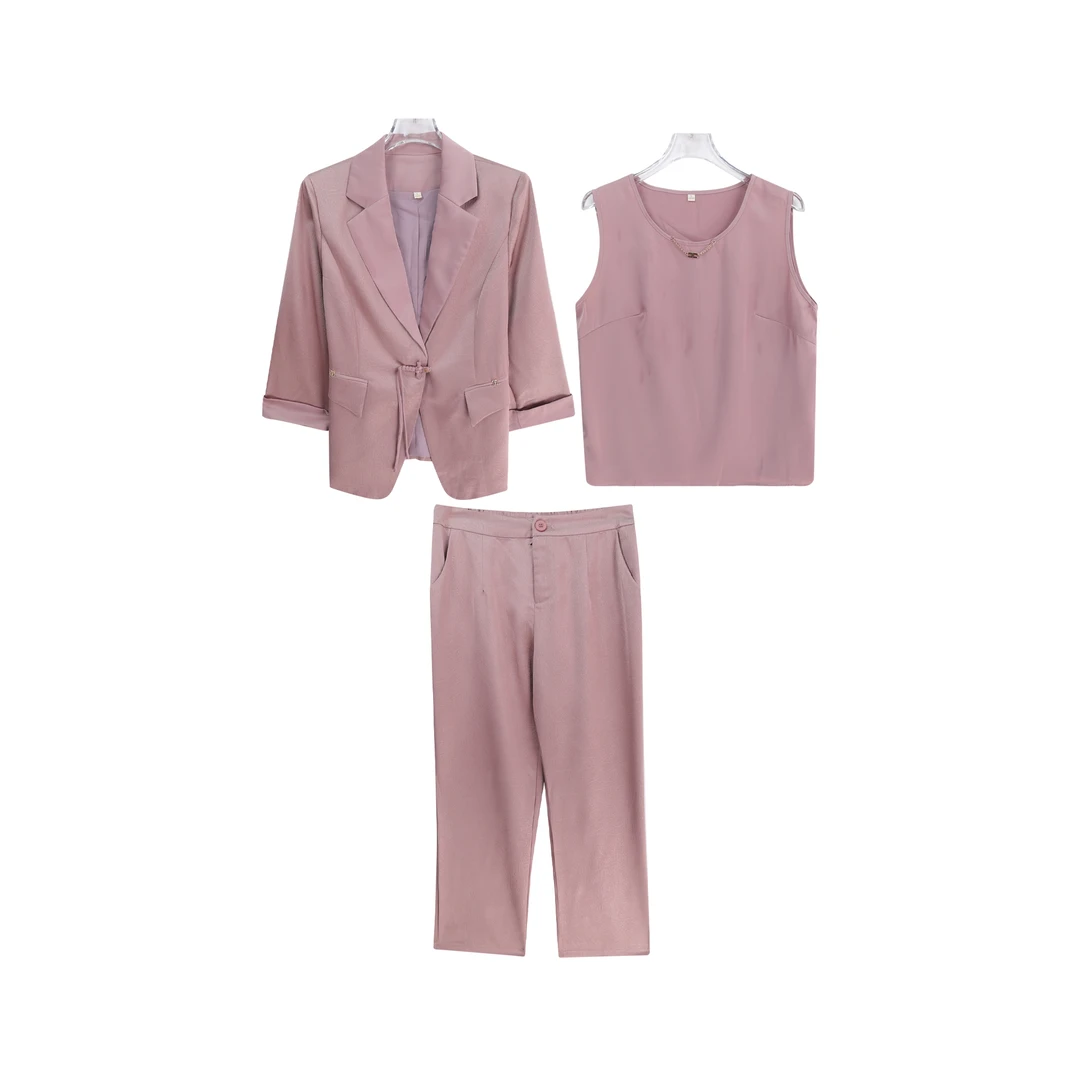 时尚时尚修身显瘦西装外套休闲裤三件套A14579