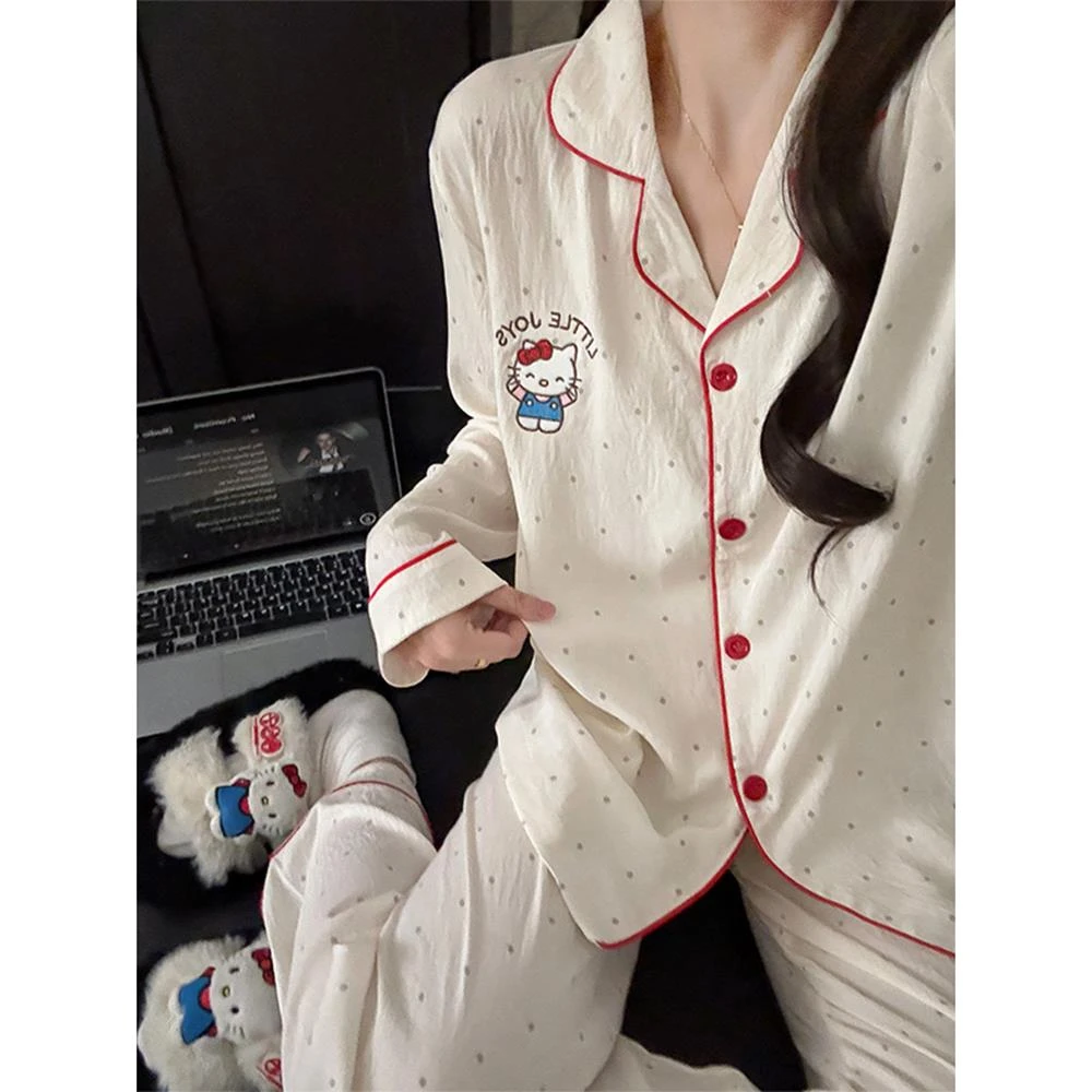 睡衣女春秋季云朵棉长袖可外穿2025新款可爱HelloKitty家居服套装
