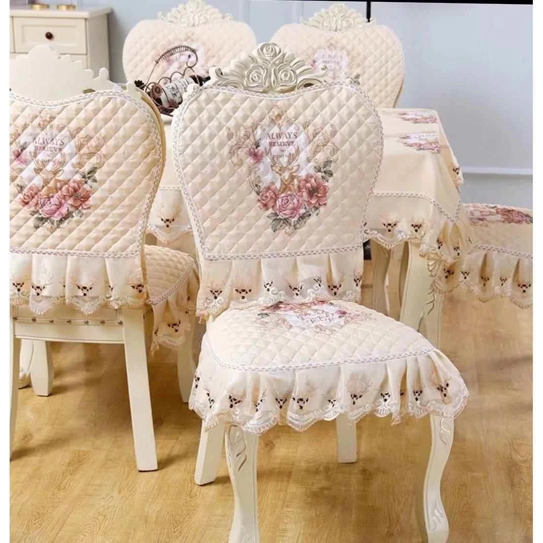 W欧式餐桌椅子套罩餐椅垫套装椅子坐垫靠背通用板凳子套桌布布艺