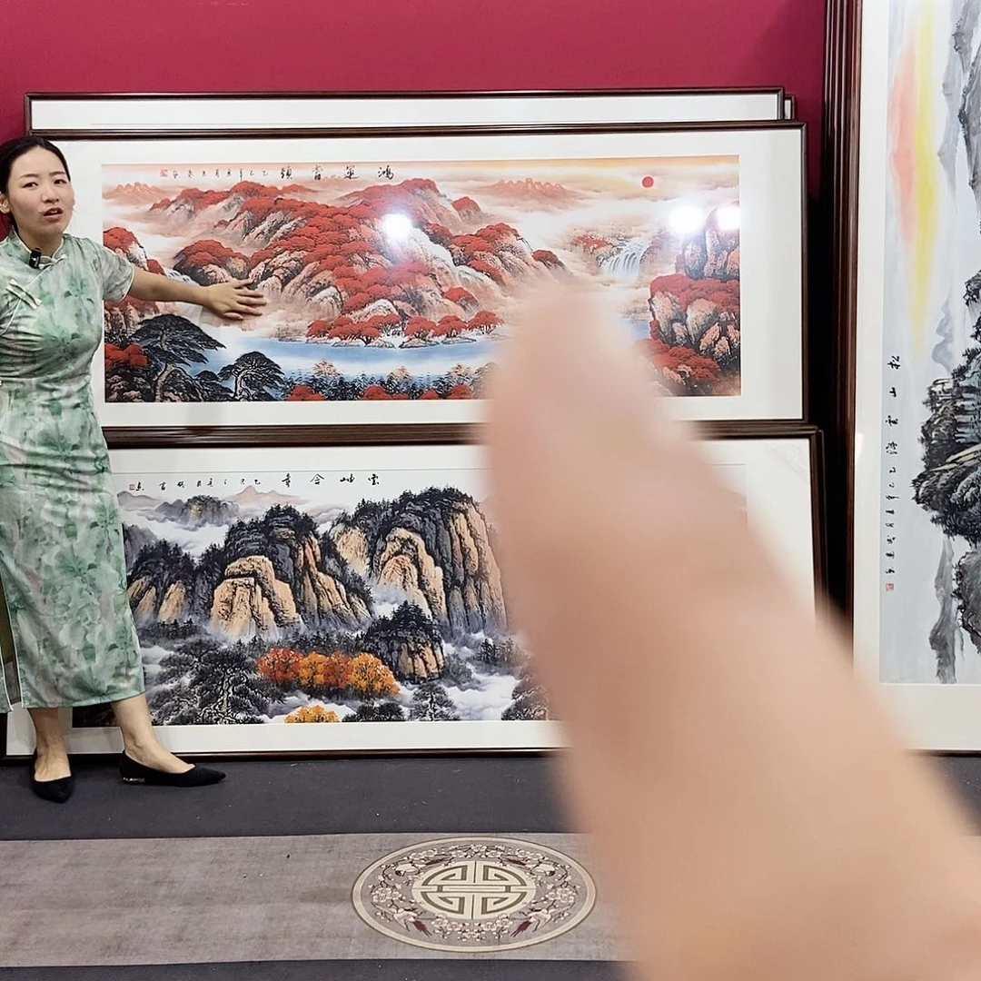 国画手绘带框包邮