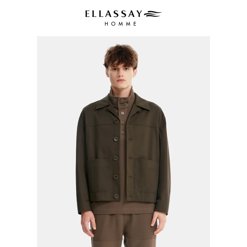 ELLASSAY歌力思男装秋冬棉混纺防泼水翻领短夹克外套EME343T03800