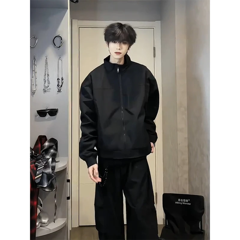 cleanfit美式立领飞行夹克男秋季廓形解构棒球服重磅硬挺工装外套