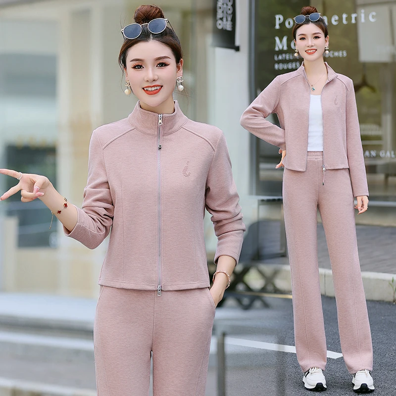 极简风时尚套装女2025秋季新款修身立领卫衣阔腿裤洋气两件套通勤