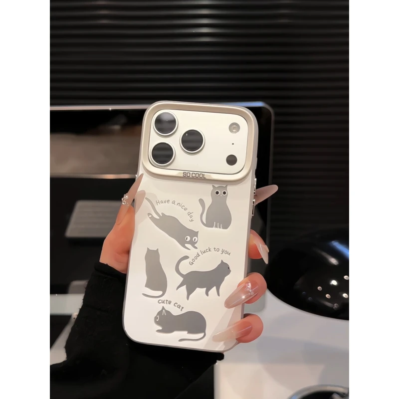 镂空猫适用苹果17pro手机壳16pm彩银简约华为p80荣耀防摔oppo小米