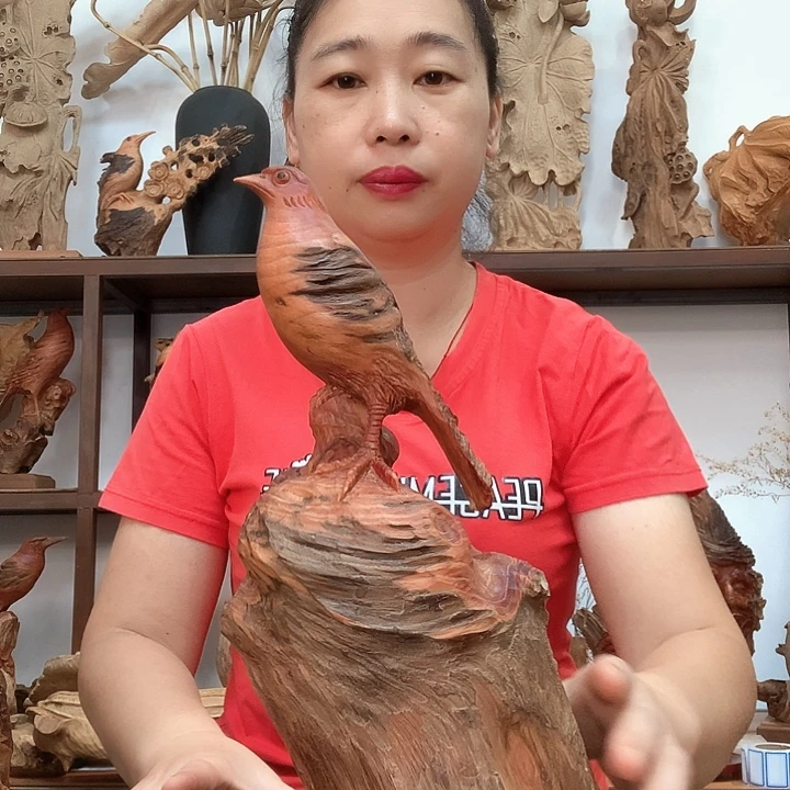 佳***】木琥珀木报喜鸟摆件