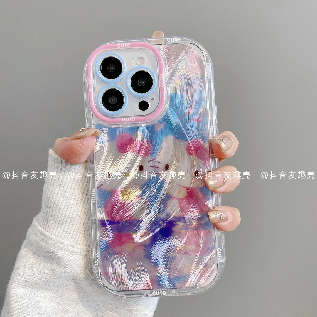适用于苹果16新款华为vivo小米oppo泡芙羽纱手机壳创意潮两个凯蒂