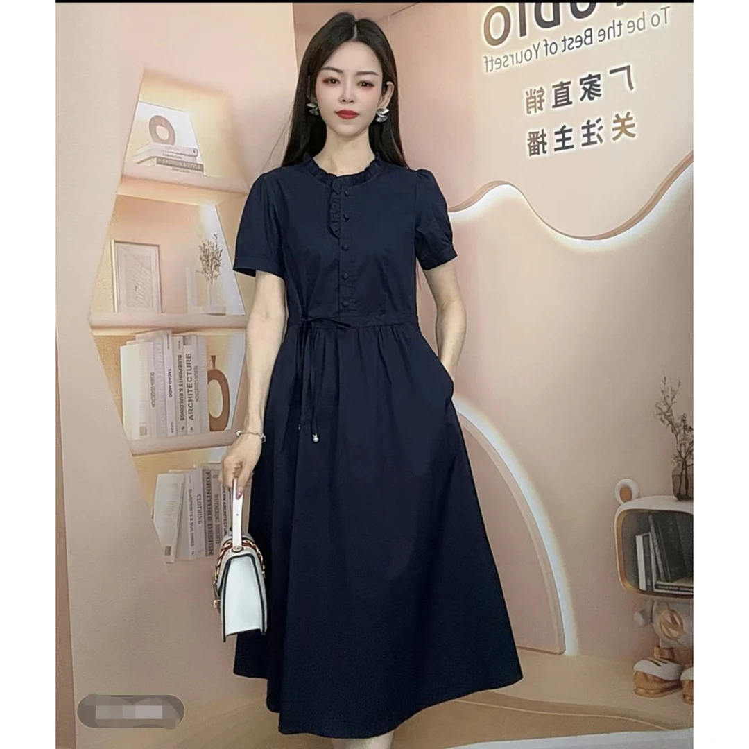 2025夏季新款时尚洋气减龄遮肚子显瘦中长款连衣裙夏季连衣裙裙子
