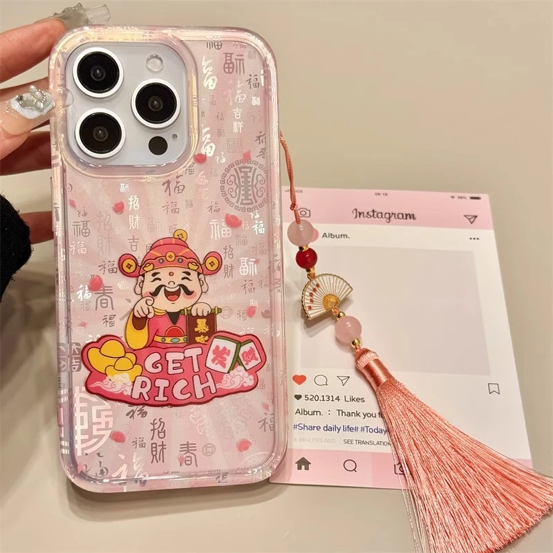 财神百福图适用苹果16promax手机壳iPhone15/14/13新款12文字11软