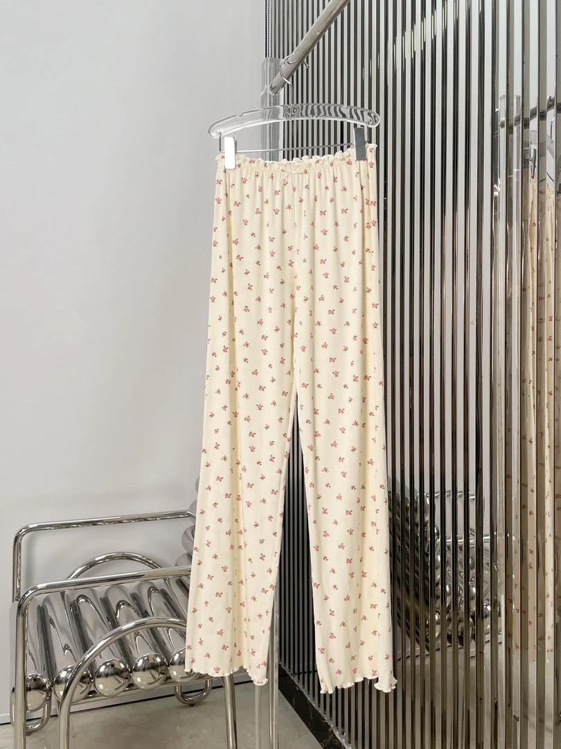 碎花套装 长裤 玫瑰印花休闲长裤