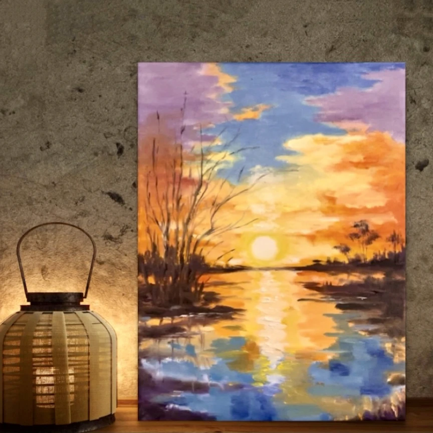 红红火火之旭日升小尺寸手绘油画装饰画30x20