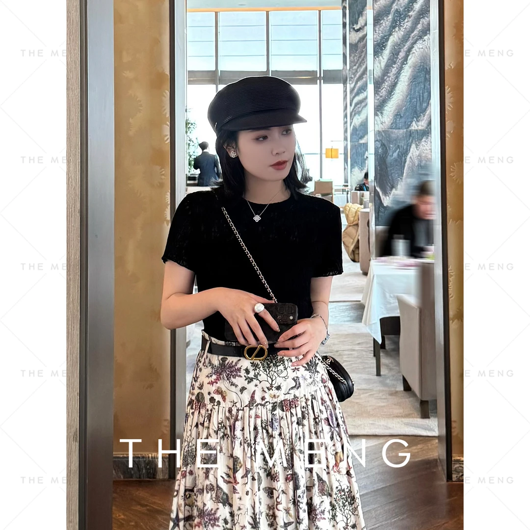 THE MENG【抹夏】蕾丝羊毛优雅基础款通勤短袖T恤#M251D0077