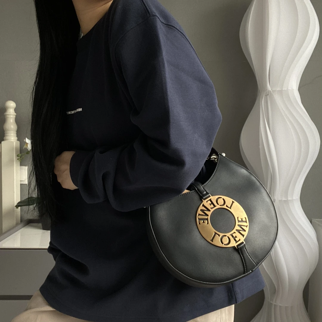 95新 LOEWE/罗意威 【可】黑金色铜锣烧小号单肩斜跨 00 1146