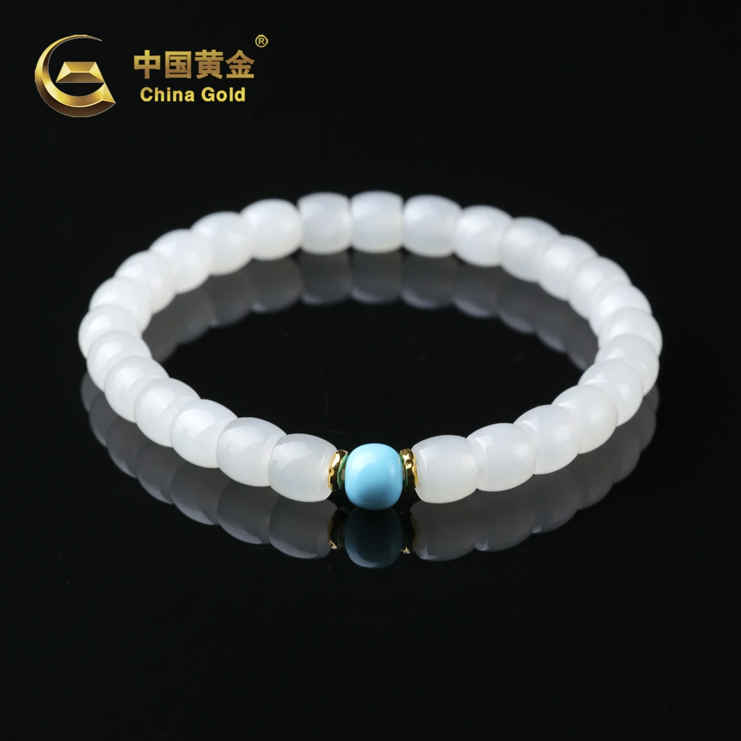 【中国黄金】海悦 | 和田玉*手串*18K金镶嵌-S4372-格