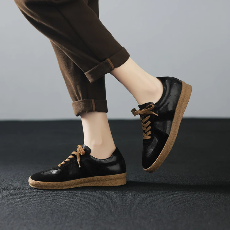 3cm 法式软底舒适百搭德训鞋春季通勤休闲单鞋简约风时尚系带单鞋
