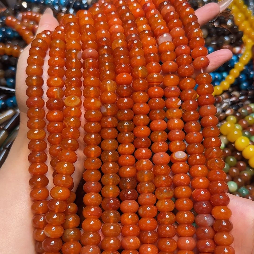 玛瑙/玉髓未镶嵌珠宝半成品天然南红色红玛瑙算盘12mm一条