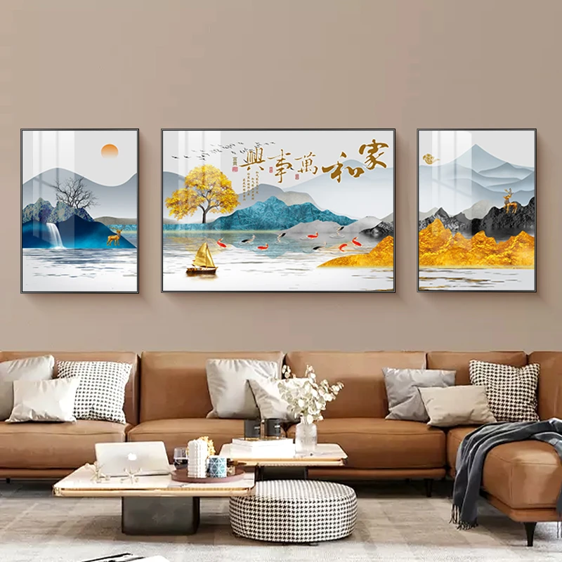 【银河】镶钻客厅家和万事兴山水沙发背景三联画50*70/100*70/50*70