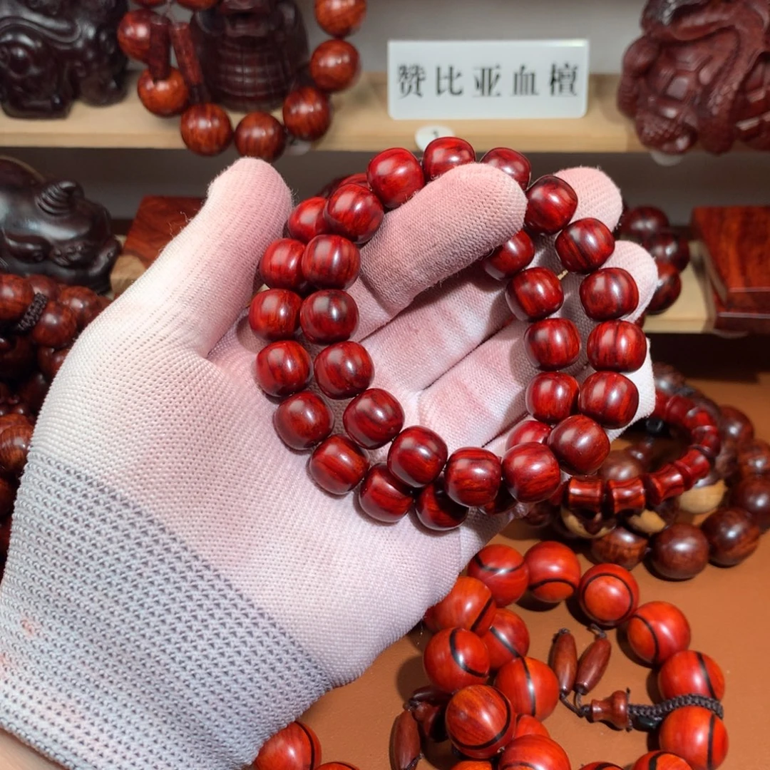 染料紫檀（血檀）1213-老型珠虎皮纹果冻-鸡血红