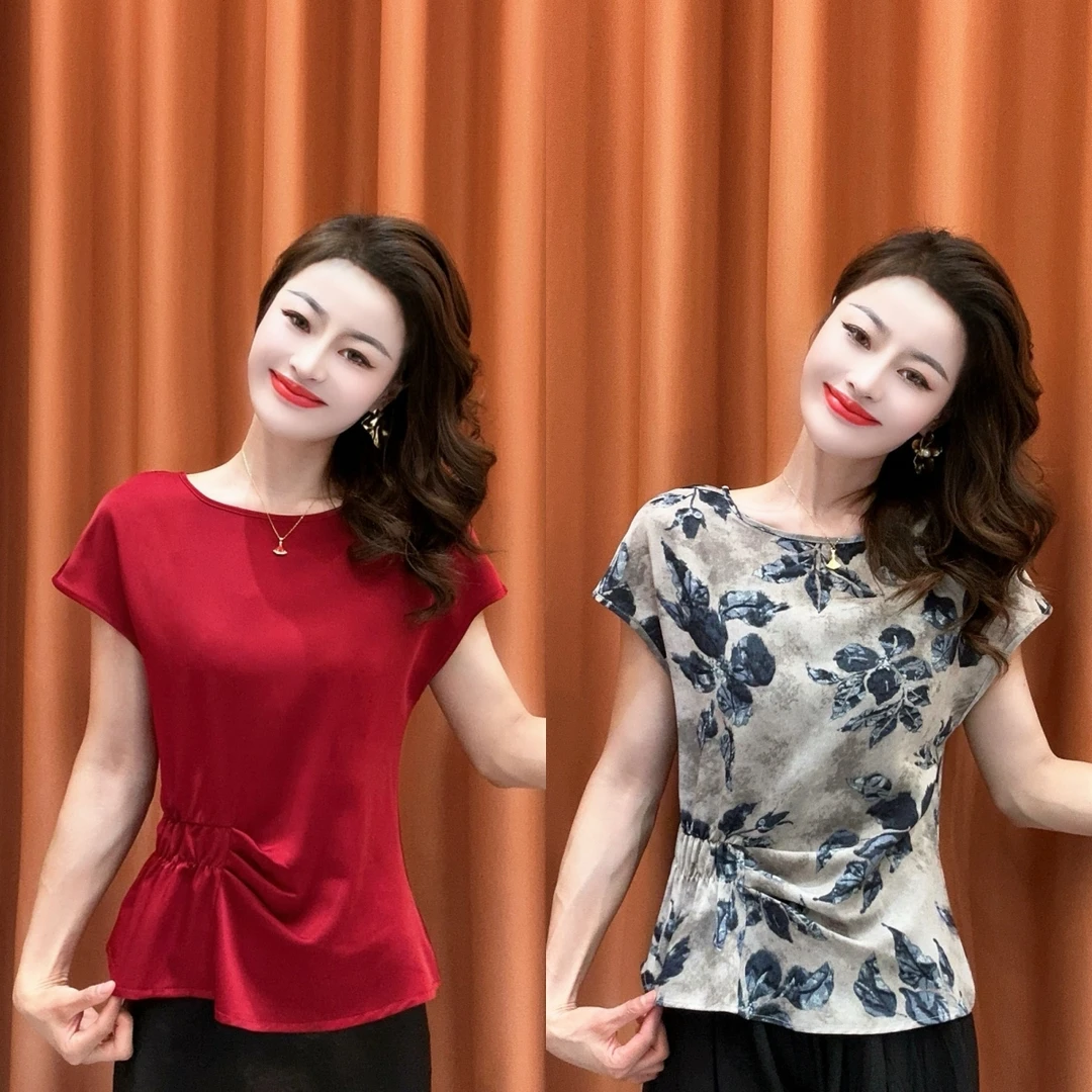 【柏芝推荐】2025夏季新款设计感褶皱收腰显瘦上衣时尚质感飞飞袖女