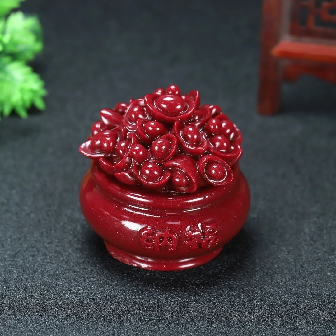 含辰砂工艺品聚宝盆摆件A4-0427