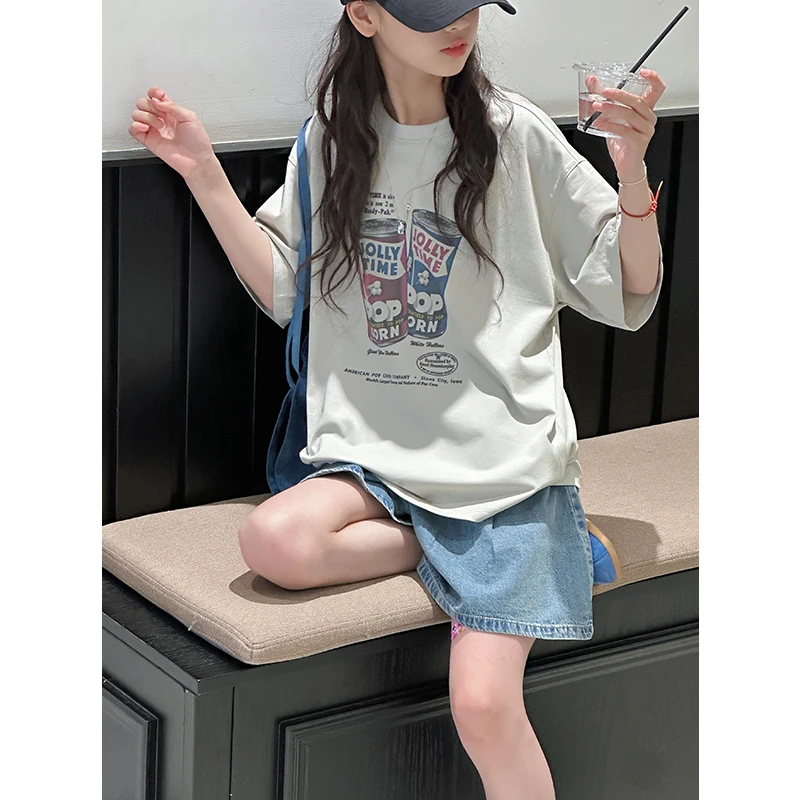 K28696韩系女童短袖T恤夏装儿童上衣2025新款女大童宽松衣服时尚t