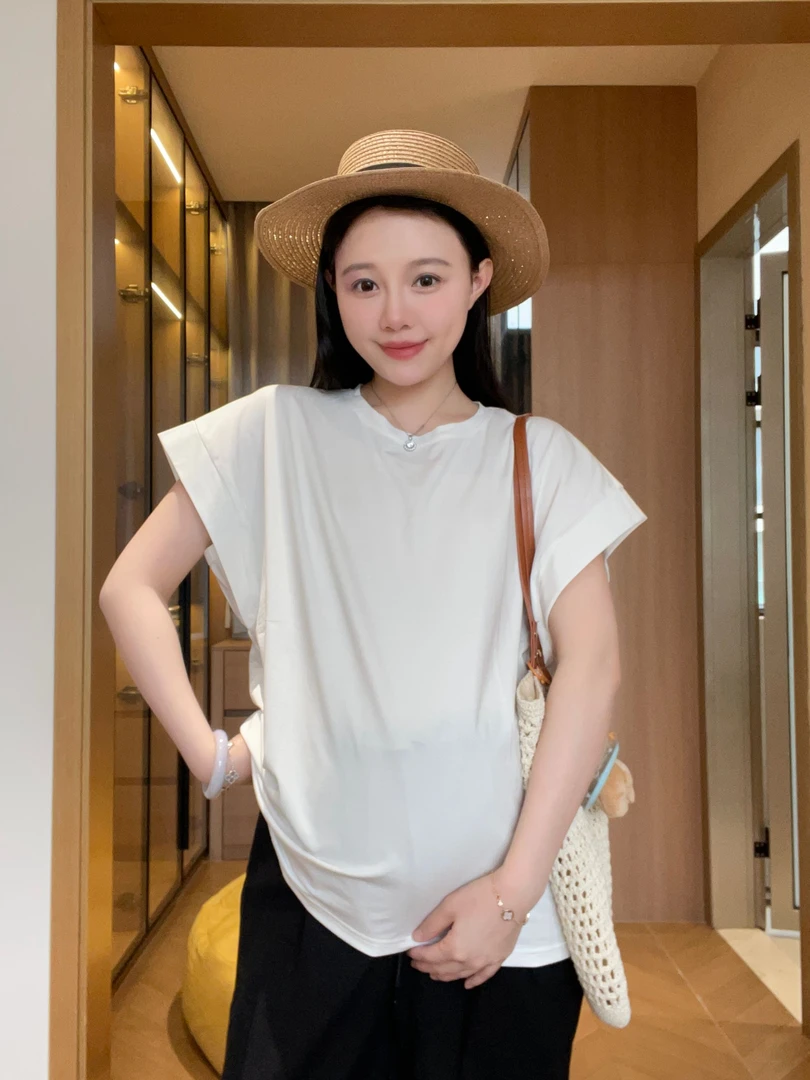 孕妇t恤女款夏季2025新款韩版宽松短袖上衣时尚百搭薄款纯色短袖