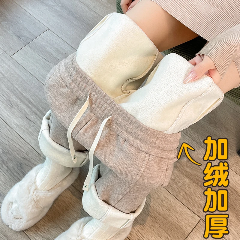 秋冬加绒糯米阔腿裤女2025新款高腰松紧垂感保暖加厚直筒休闲裤子
