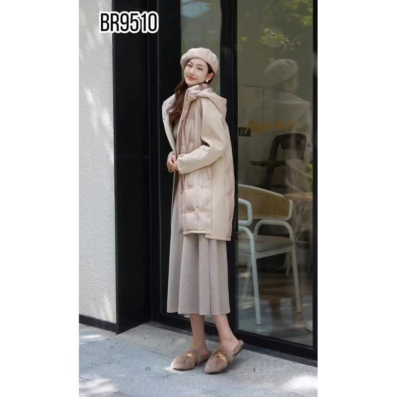 【D9510】高级感中长款白鸭绒羽绒服女冬新款拼接双面呢保暖外套