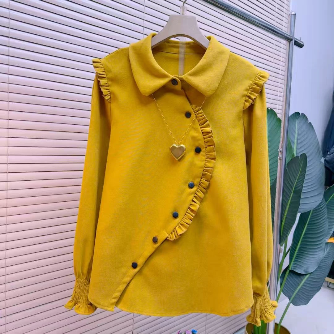 胖mm欧货时尚气质显瘦韩版长袖减龄宽松洋气2479时髦简约女人衫