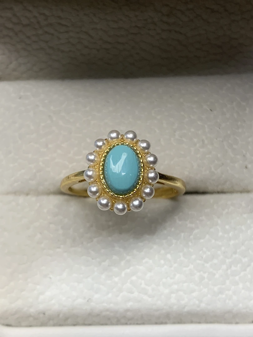 湖北十堰原矿绿松石高瓷蓝精美女神款女戒 珠宝首饰