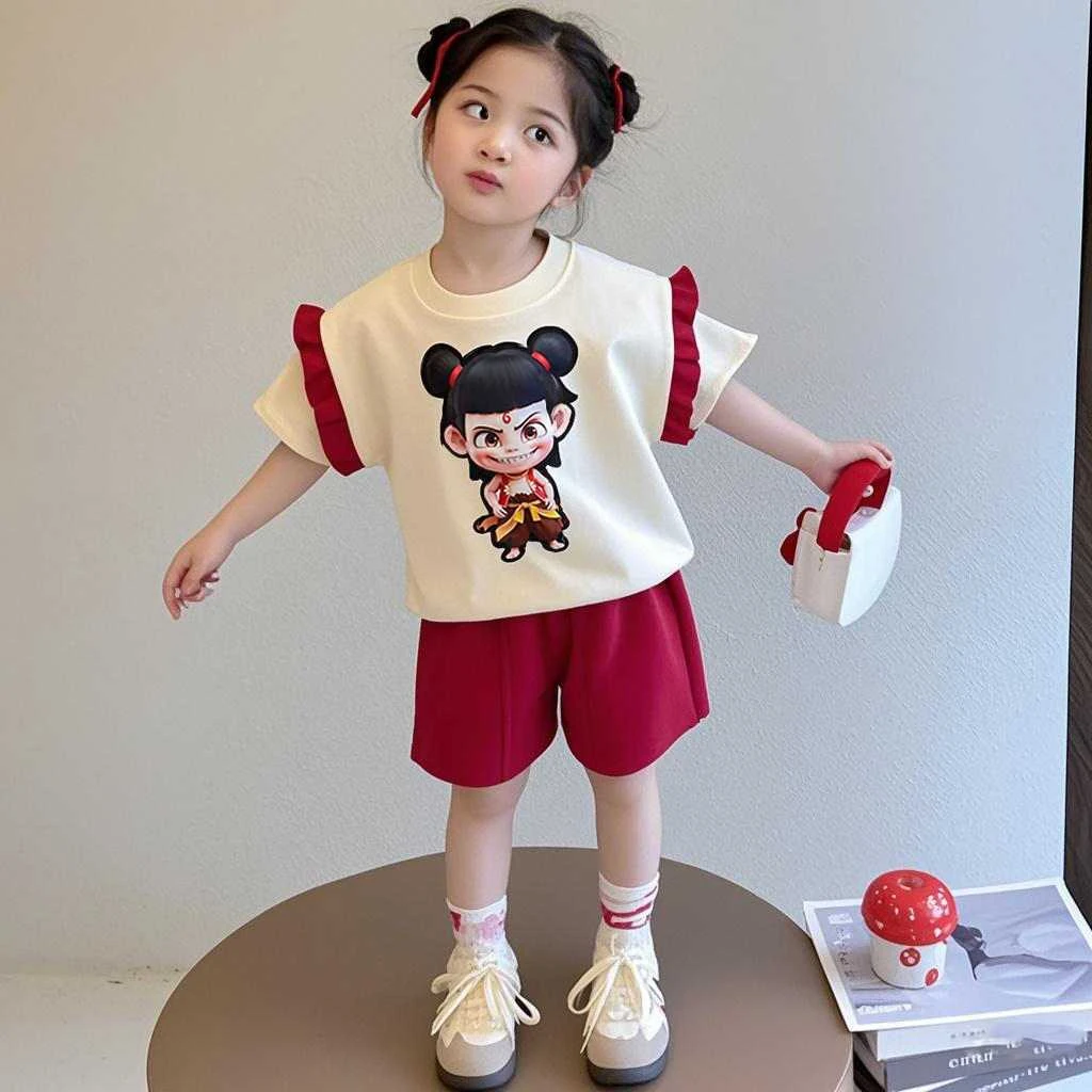 女童哪吒短袖套装夏季新款儿童女宝宝运动T恤短裤两件套
